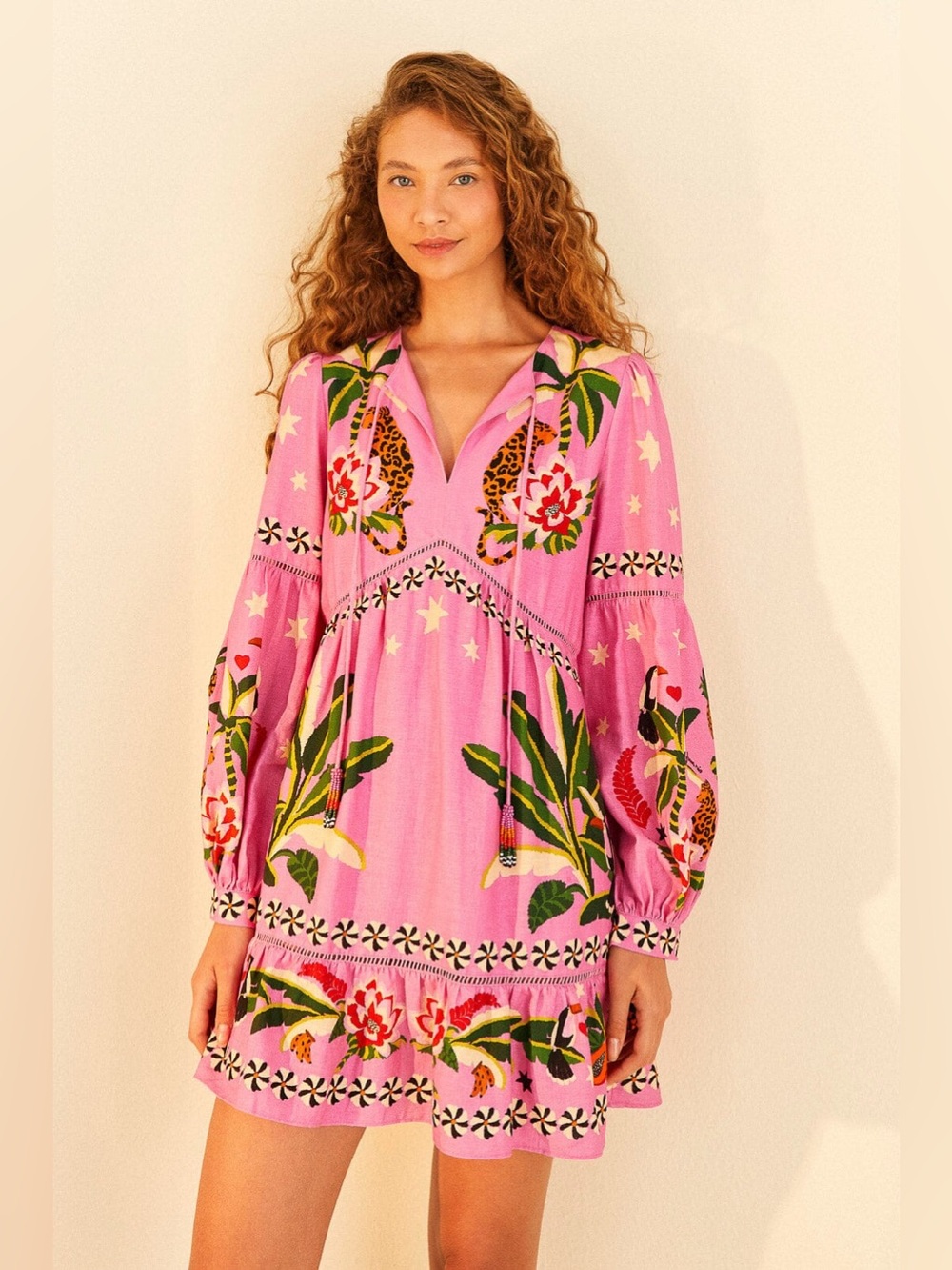 FARM Rio Pink Leopard Forest Linen Blend Mini Dress NWT Rare Revolve